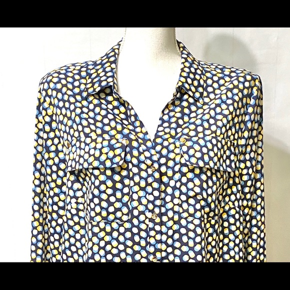 Charter Club Tops - Charter Club Multi-Dot Print Button Down Blouse Gold Accents Top Flap Pockets XL